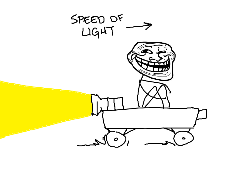 Troll physics - a car going at the speed of light propelled by a torchlight